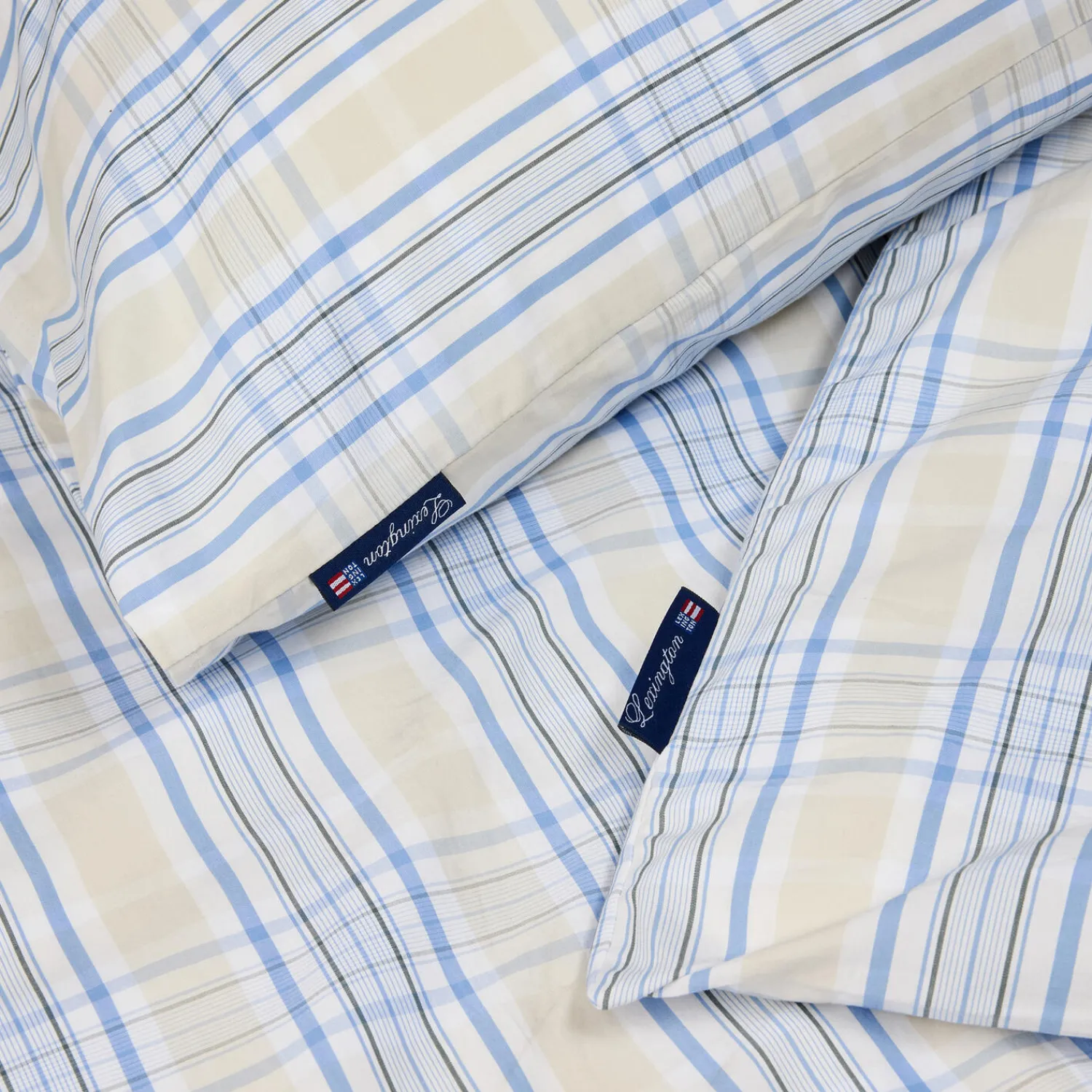 Lexington Sengetøj-Beige/Blue Checked Cotton Poplin Bed Set, beige/white/blue