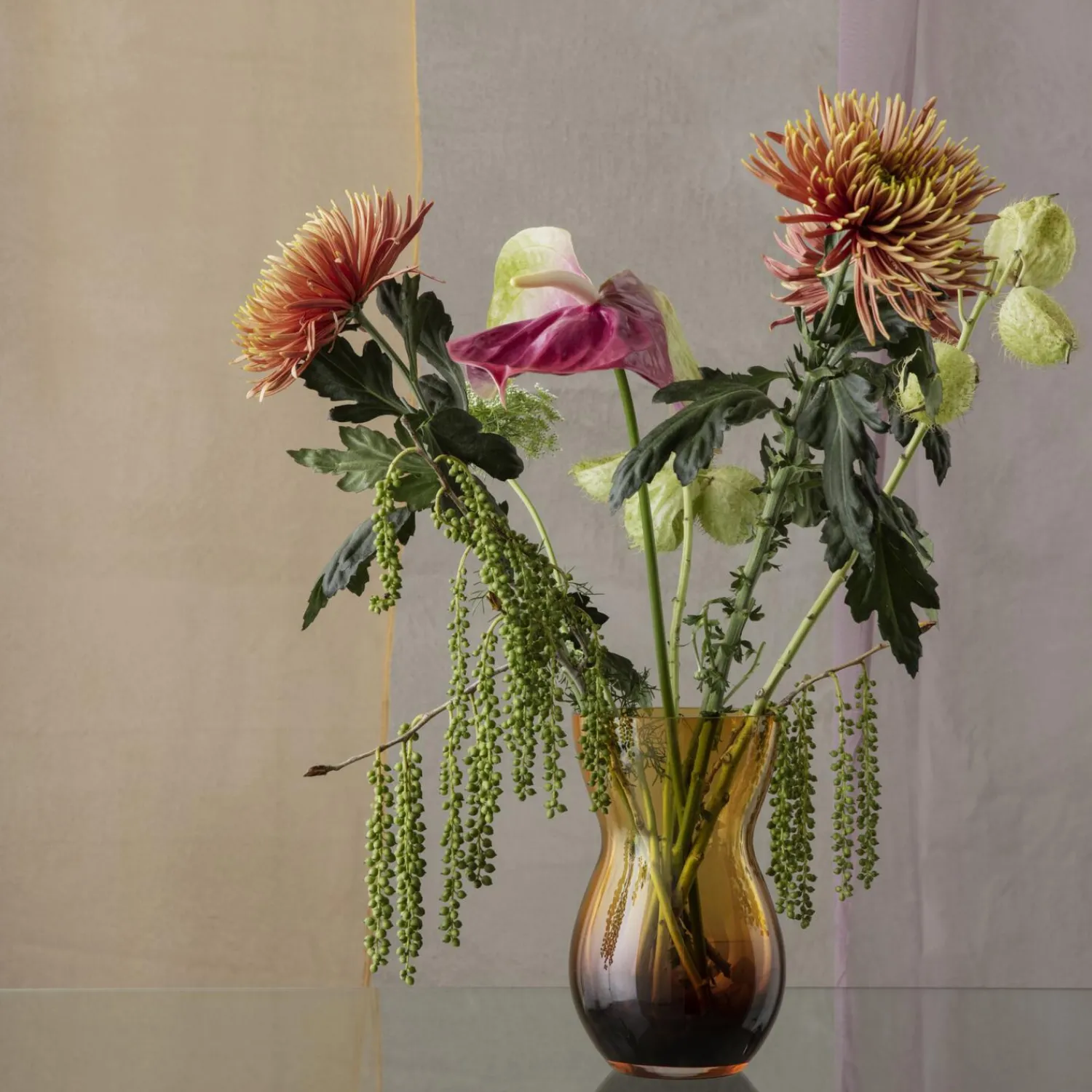 Holmegaard Vaser-Calabas duo vase, burgundy/amber