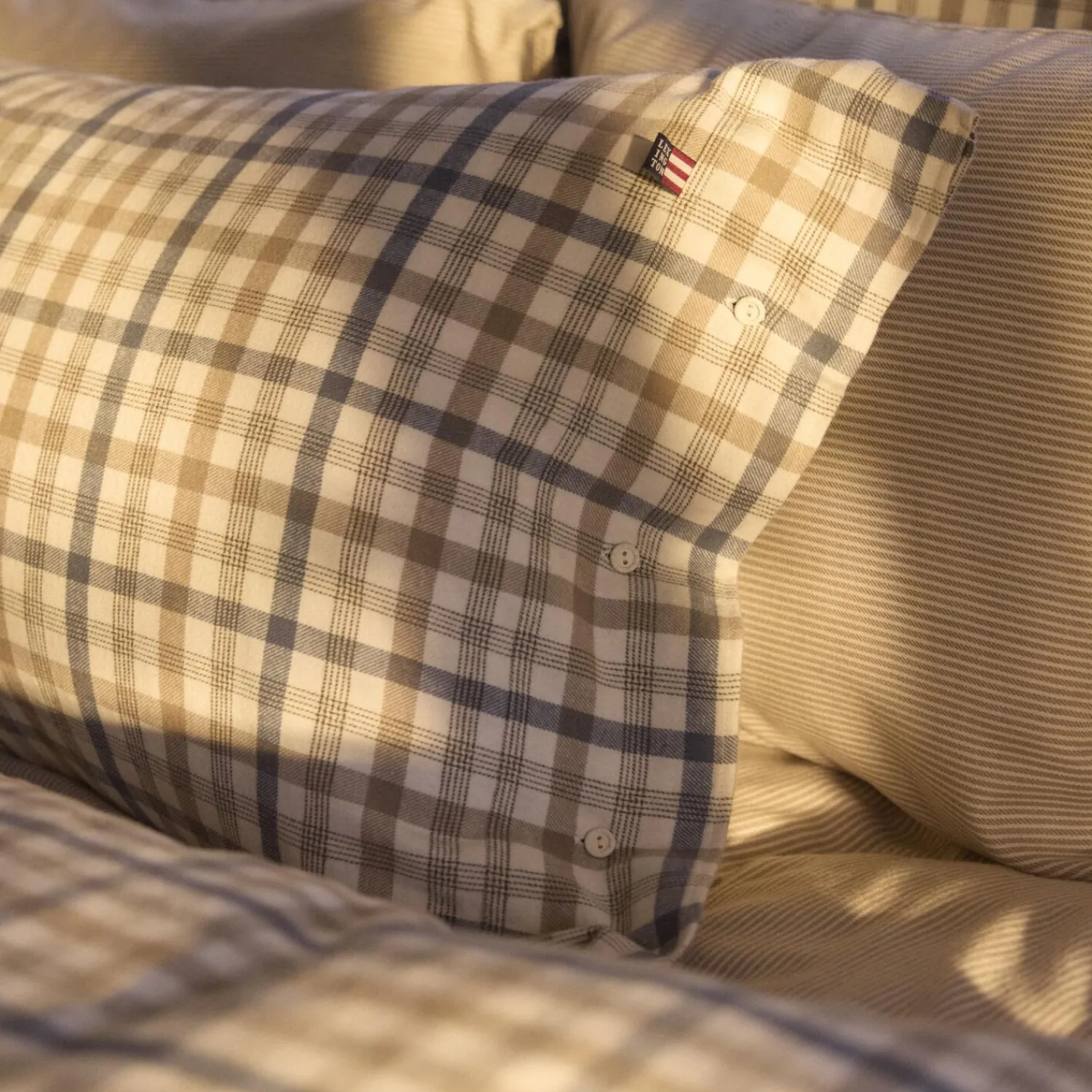 Lexington Sengetøj * Checked Cotton Flannel Bed Set, misty blue/beige/white