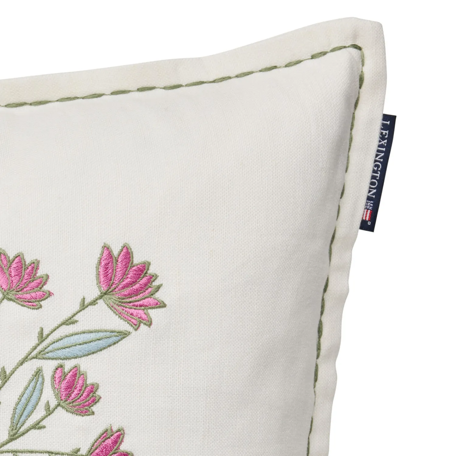 Lexington Pyntepuder & Hynder * Flowers Bloom Linen/Cotton Cushion Cover, white/eucalyptus/pink