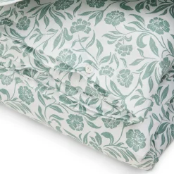 Lexington Sengetøj-Flowers Cotton Sateen Bed Set, white/eucalyptus