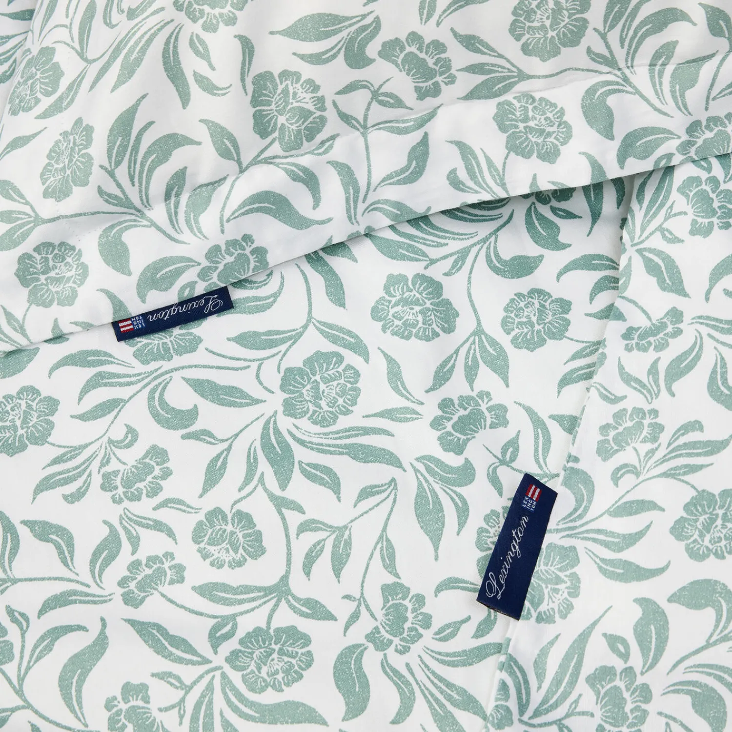 Lexington Sengetøj-Flowers Cotton Sateen Bed Set, white/eucalyptus