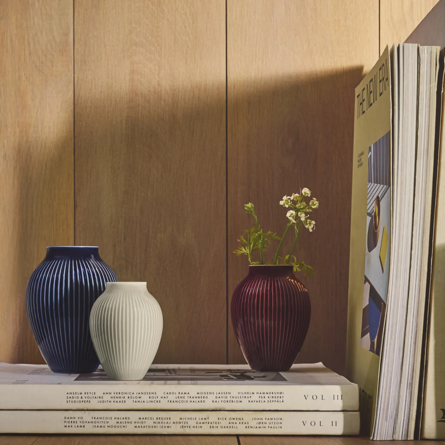 Knabstrup Keramik Vaser-Knabstrup mini vase ripple 3 Stk., berry, sand, blue