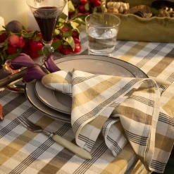 Lexington Bordtekstiler * Linen/Cotton Napkin, olive/white/stone