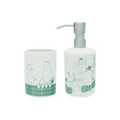 Moomin Arabia Badeværelsesudstyr-Mumi sæt af sæbedispenser & tandbørsteholder Badetid