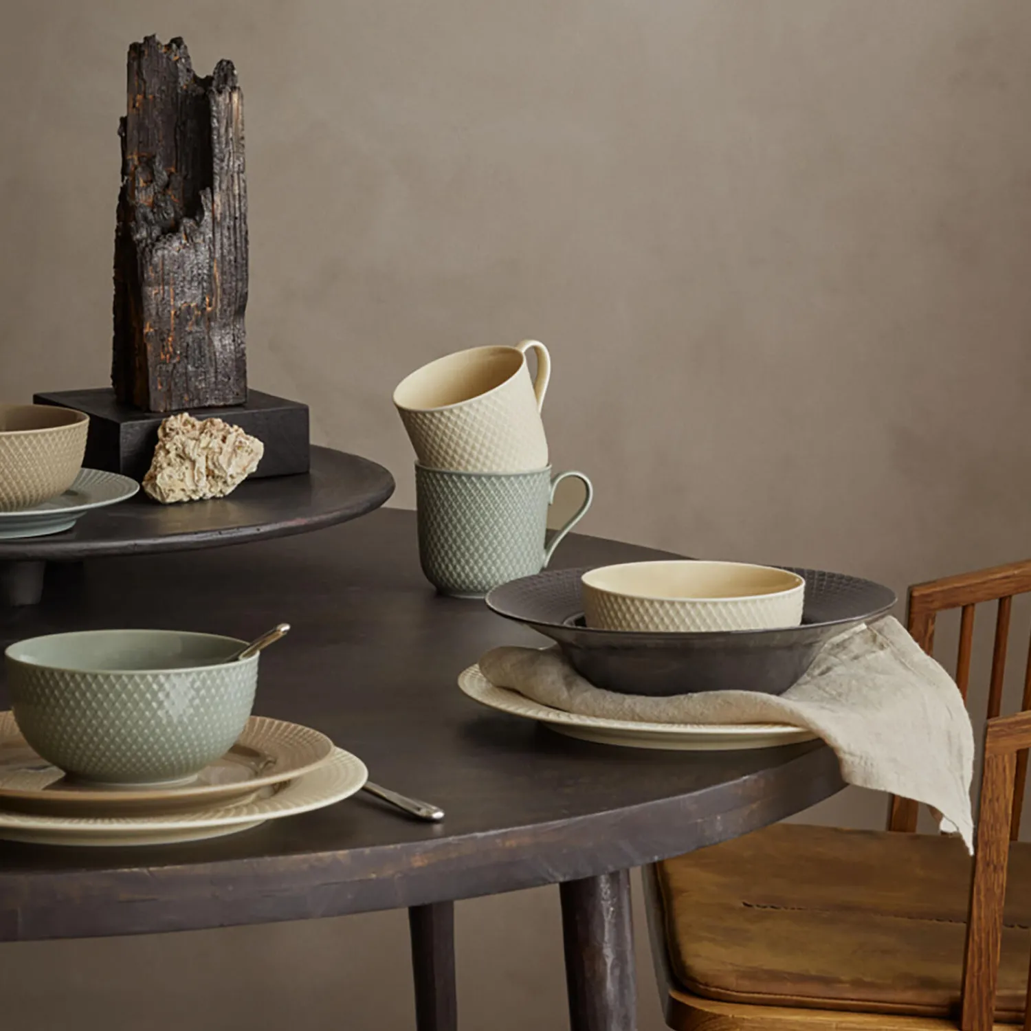 Lyngby Porcelæn Tallerkener-Rhombe Earth Dyb tallerken Ø 24.5 cm, slate
