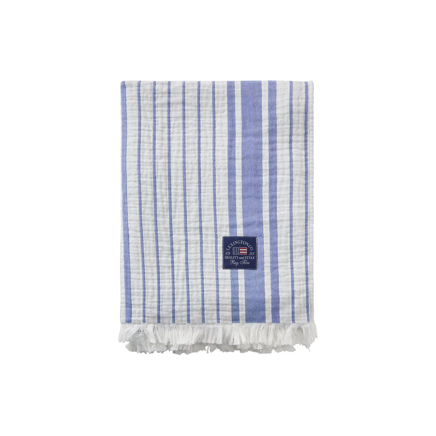 Lexington Plaider-Stribet tæppe i økologisk bomuld, white/blue