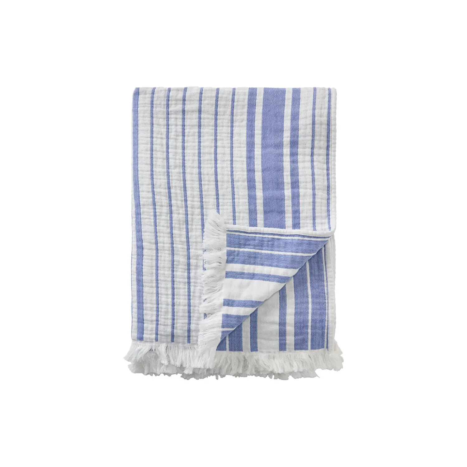 Lexington Plaider-Stribet tæppe i økologisk bomuld, white/blue